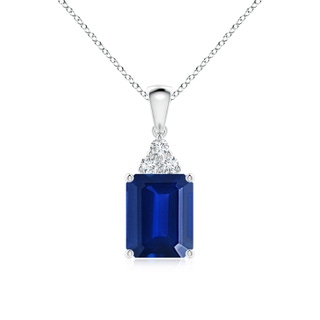 10x8mm AAAA Emerald-Cut Blue Sapphire Pendant with Diamond Trio in S999 Silver