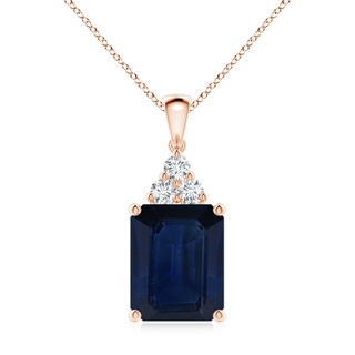 12x10mm AA Emerald-Cut Blue Sapphire Pendant with Diamond Trio in Rose Gold