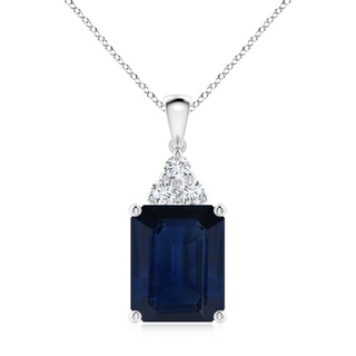 12x10mm AA Emerald-Cut Blue Sapphire Pendant with Diamond Trio in S999 Silver