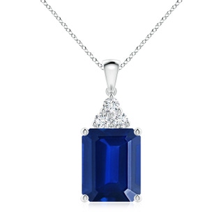 12x10mm AAAA Emerald-Cut Blue Sapphire Pendant with Diamond Trio in P950 Platinum