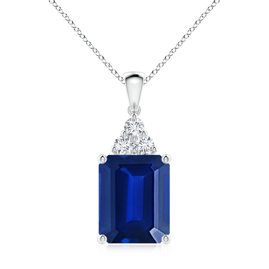 12x10mm Lab-Grown Emerald-Cut Blue Sapphire Pendant with Diamond Trio in P950 Platinum 