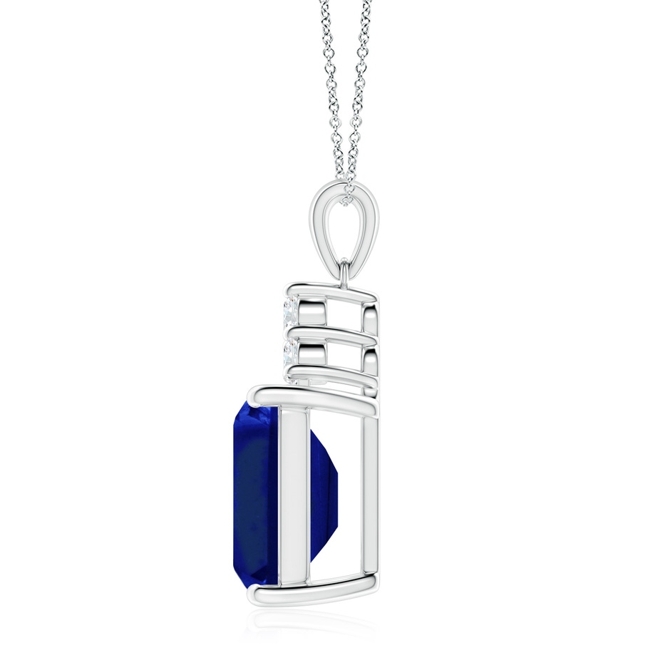 12x10mm Lab-Grown Emerald-Cut Blue Sapphire Pendant with Diamond Trio in P950 Platinum side 199