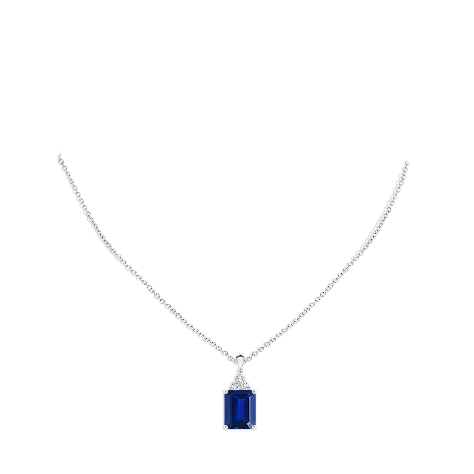 12x10mm Lab-Grown Emerald-Cut Blue Sapphire Pendant with Diamond Trio in P950 Platinum pen