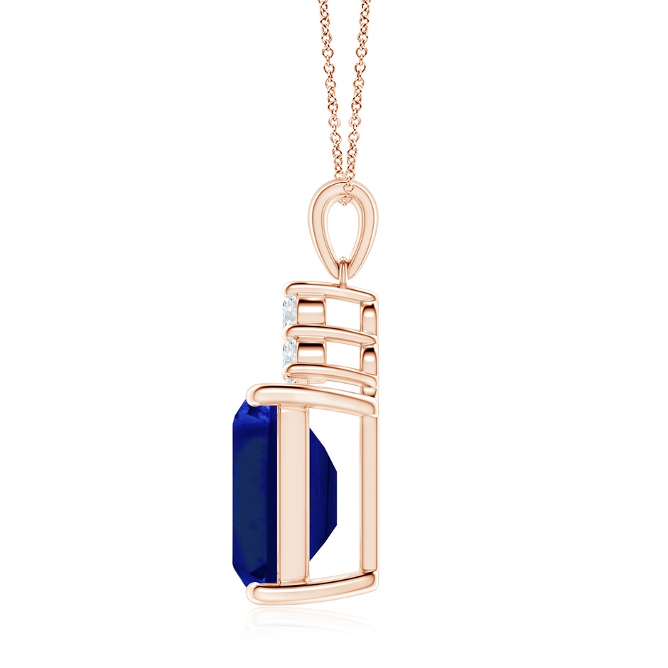 12x10mm Lab-Grown Emerald-Cut Blue Sapphire Pendant with Diamond Trio in Rose Gold side 199