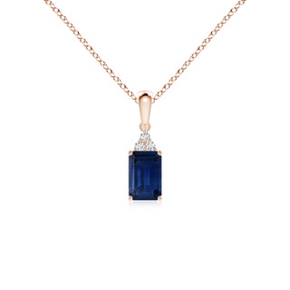 6x4mm AAA Emerald-Cut Blue Sapphire Pendant with Diamond Trio in Rose Gold