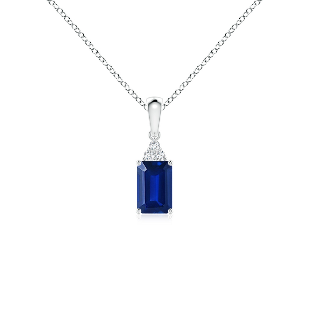 6x4mm AAAA Emerald-Cut Blue Sapphire Pendant with Diamond Trio in S999 Silver