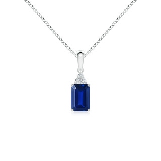 6x4mm AAAA Emerald-Cut Blue Sapphire Pendant with Diamond Trio in White Gold