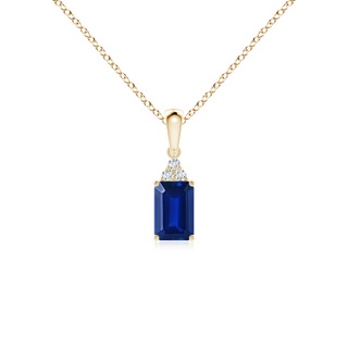 6x4mm AAAA Emerald-Cut Blue Sapphire Pendant with Diamond Trio in Yellow Gold