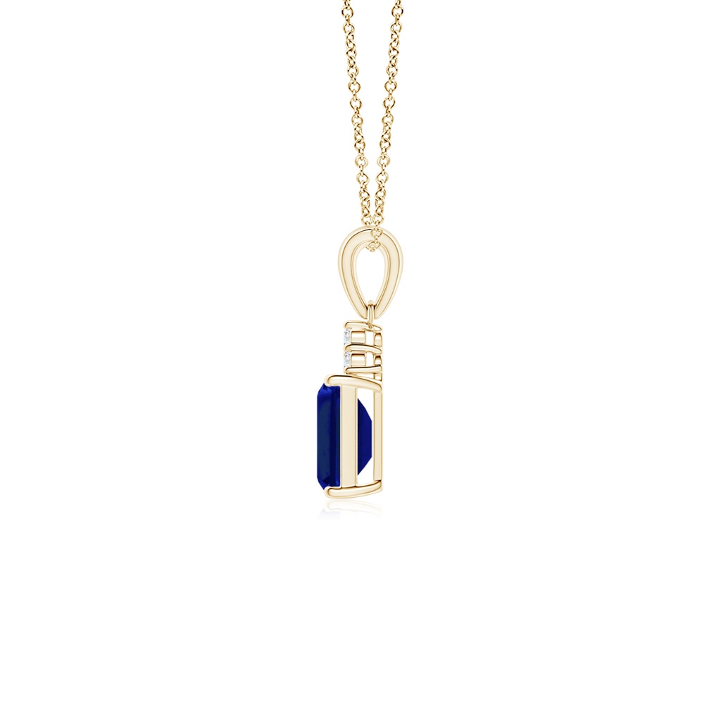 6x4mm AAAA Emerald-Cut Blue Sapphire Pendant with Diamond Trio in Yellow Gold Side 199