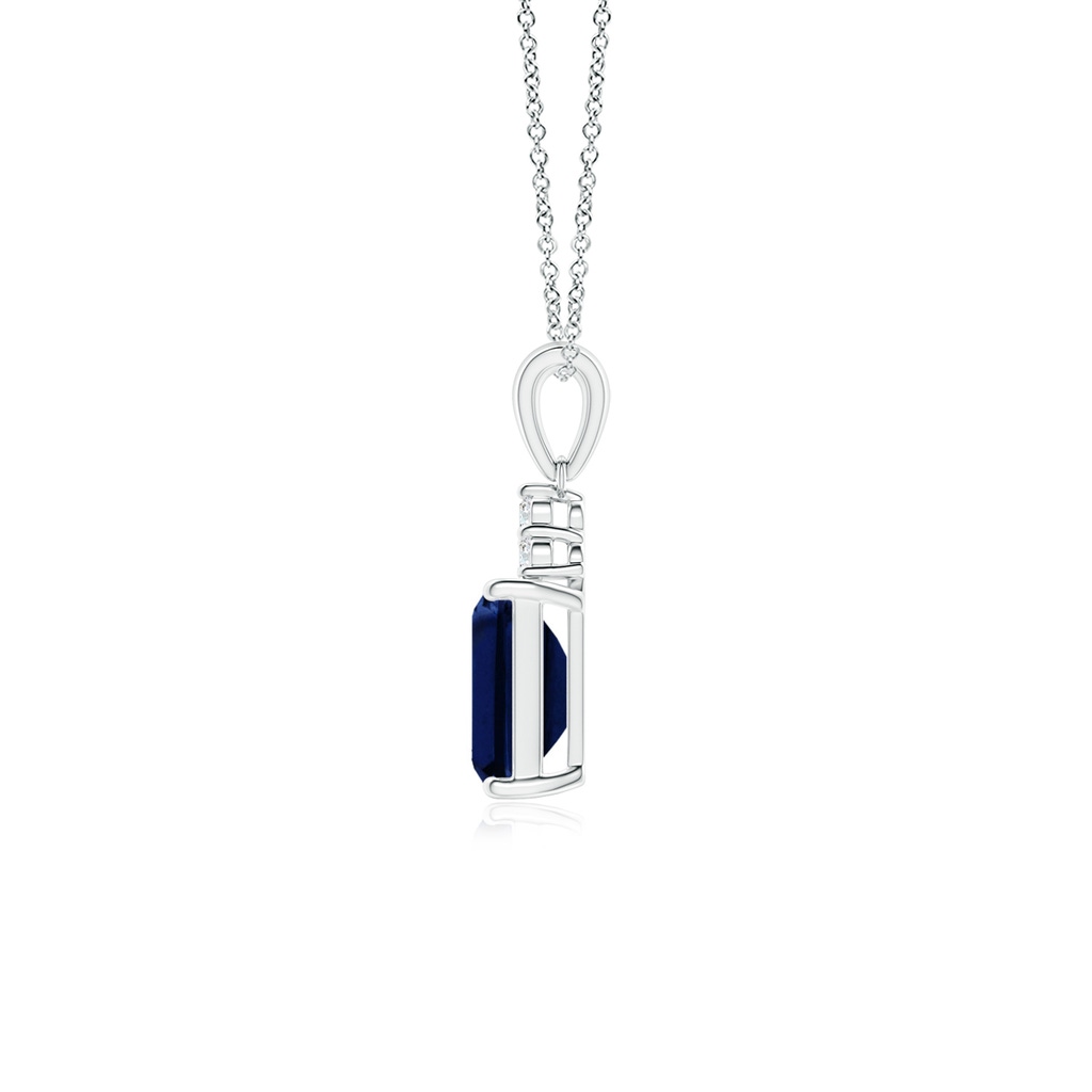 7x5mm AAA Emerald-Cut Blue Sapphire Pendant with Diamond Trio in White Gold Side 199