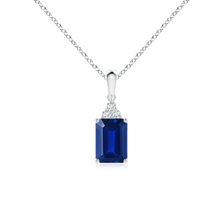 7x5mm AAAA Emerald-Cut Blue Sapphire Pendant with Diamond Trio in P950 Platinum