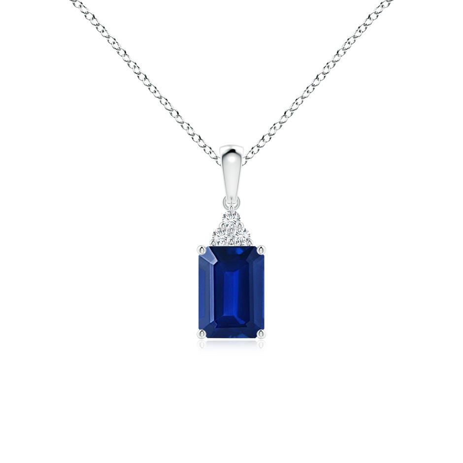 7x5mm Lab-Grown Emerald-Cut Blue Sapphire Pendant with Diamond Trio in S999 Silver 