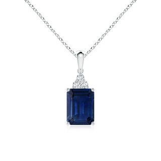 8x6mm AAA Emerald-Cut Blue Sapphire Pendant with Diamond Trio in P950 Platinum