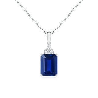 8x6mm AAAA Emerald-Cut Blue Sapphire Pendant with Diamond Trio in P950 Platinum