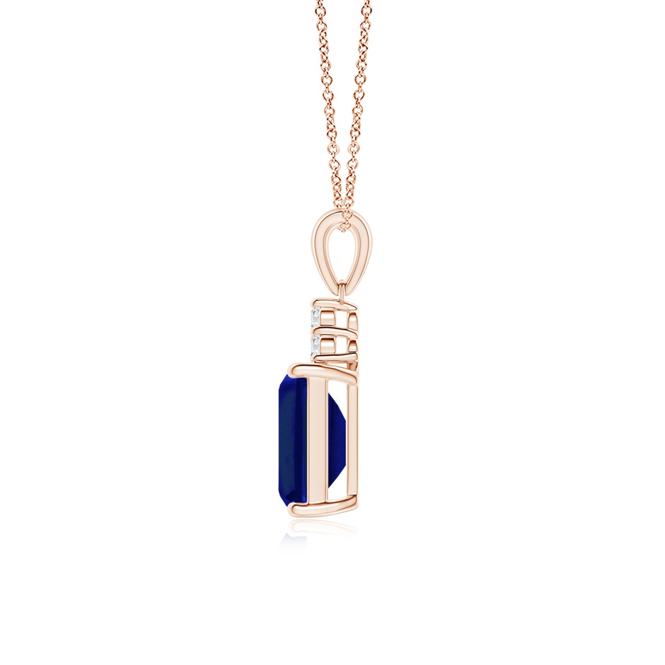 8x6mm AAAA Emerald-Cut Blue Sapphire Pendant with Diamond Trio in Rose Gold side 199