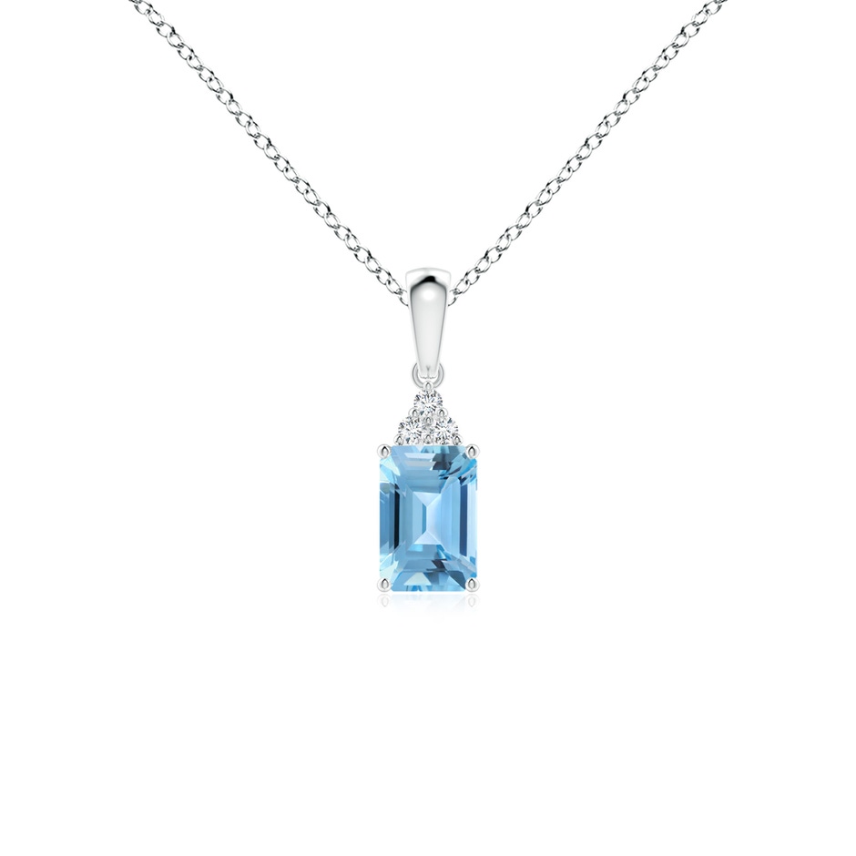 6x4mm A Emerald-Cut Swiss Blue Topaz Pendant with Diamond Trio in White Gold 
