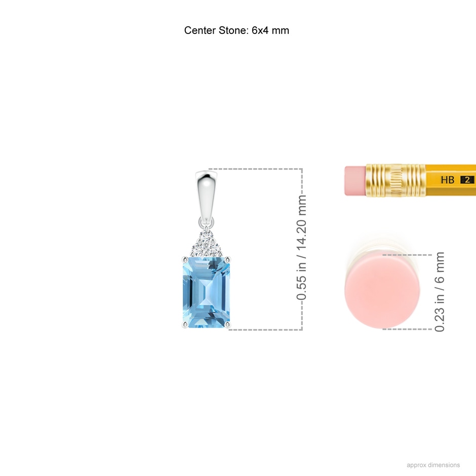6x4mm A Emerald-Cut Swiss Blue Topaz Pendant with Diamond Trio in White Gold ruler