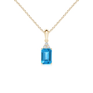 6x4mm AAA Emerald-Cut Swiss Blue Topaz Pendant with Diamond Trio in Yellow Gold