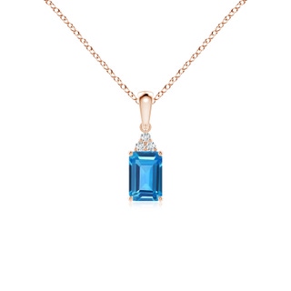 6x4mm AAAA Emerald-Cut Swiss Blue Topaz Pendant with Diamond Trio in 9K Rose Gold