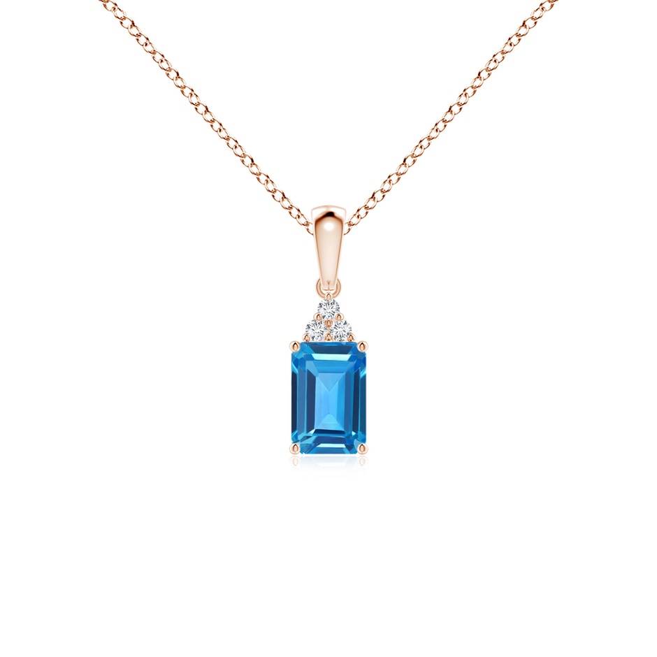 6x4mm AAAA Emerald-Cut Swiss Blue Topaz Pendant with Diamond Trio in 9K Rose Gold 