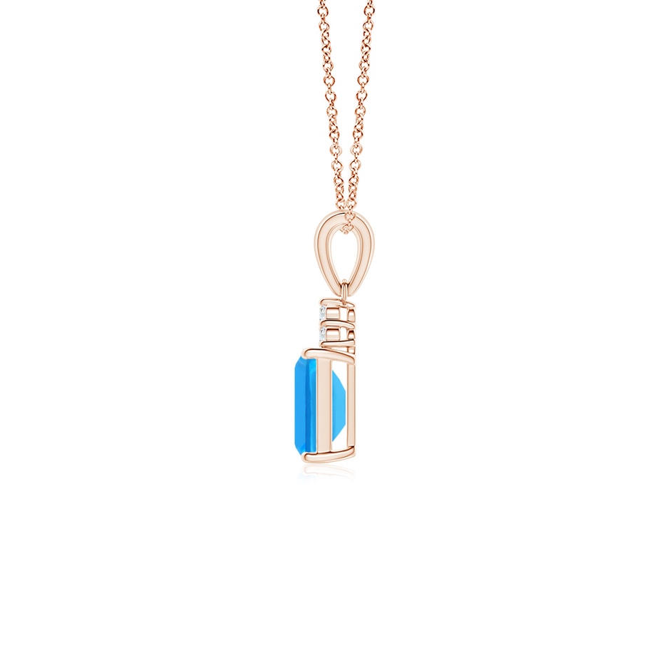 6x4mm AAAA Emerald-Cut Swiss Blue Topaz Pendant with Diamond Trio in 9K Rose Gold side-1