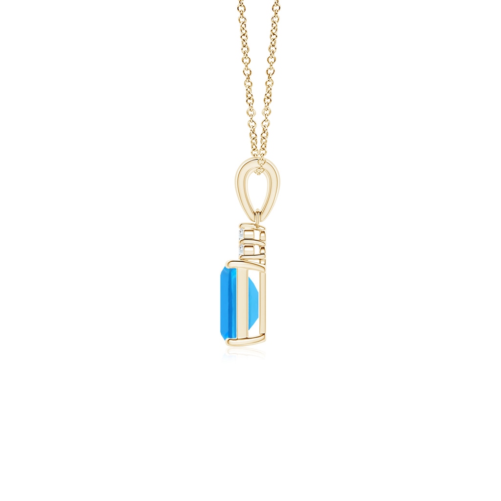 6x4mm AAAA Emerald-Cut Swiss Blue Topaz Pendant with Diamond Trio in Yellow Gold - side_1