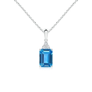 7x5mm AAAA Emerald-Cut Swiss Blue Topaz Pendant with Diamond Trio in P950 Platinum