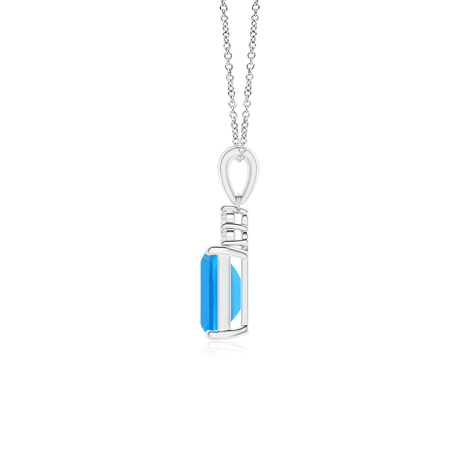 7x5mm AAAA Emerald-Cut Swiss Blue Topaz Pendant with Diamond Trio in P950 Platinum