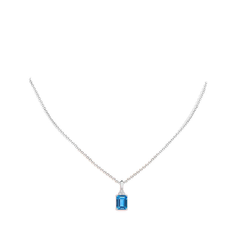 Emerald-Cut Swiss Blue Topaz Pendant with Diamond Trio