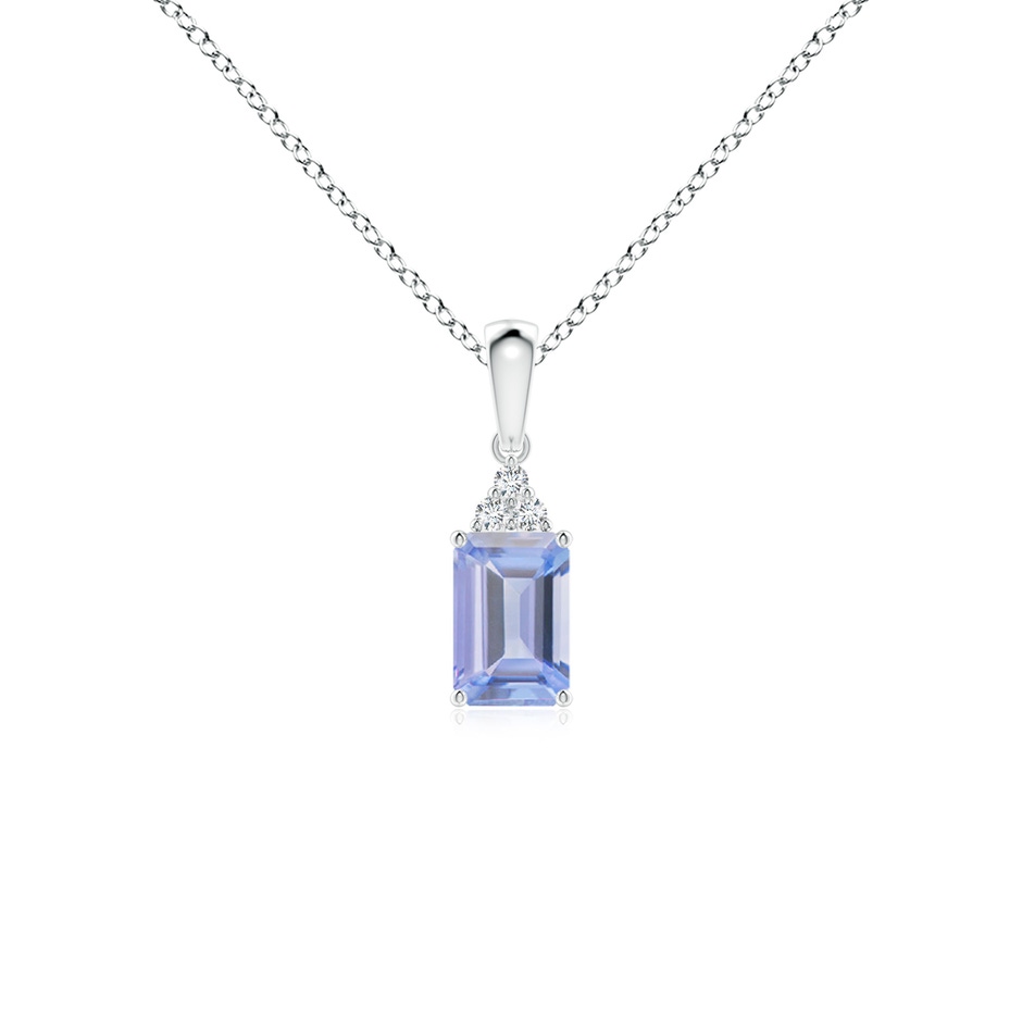 6x4mm A Emerald-Cut Tanzanite Pendant with Diamond Trio in S999 Silver 