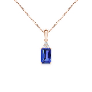 6x4mm AAA Emerald-Cut Tanzanite Pendant with Diamond Trio in Rose Gold