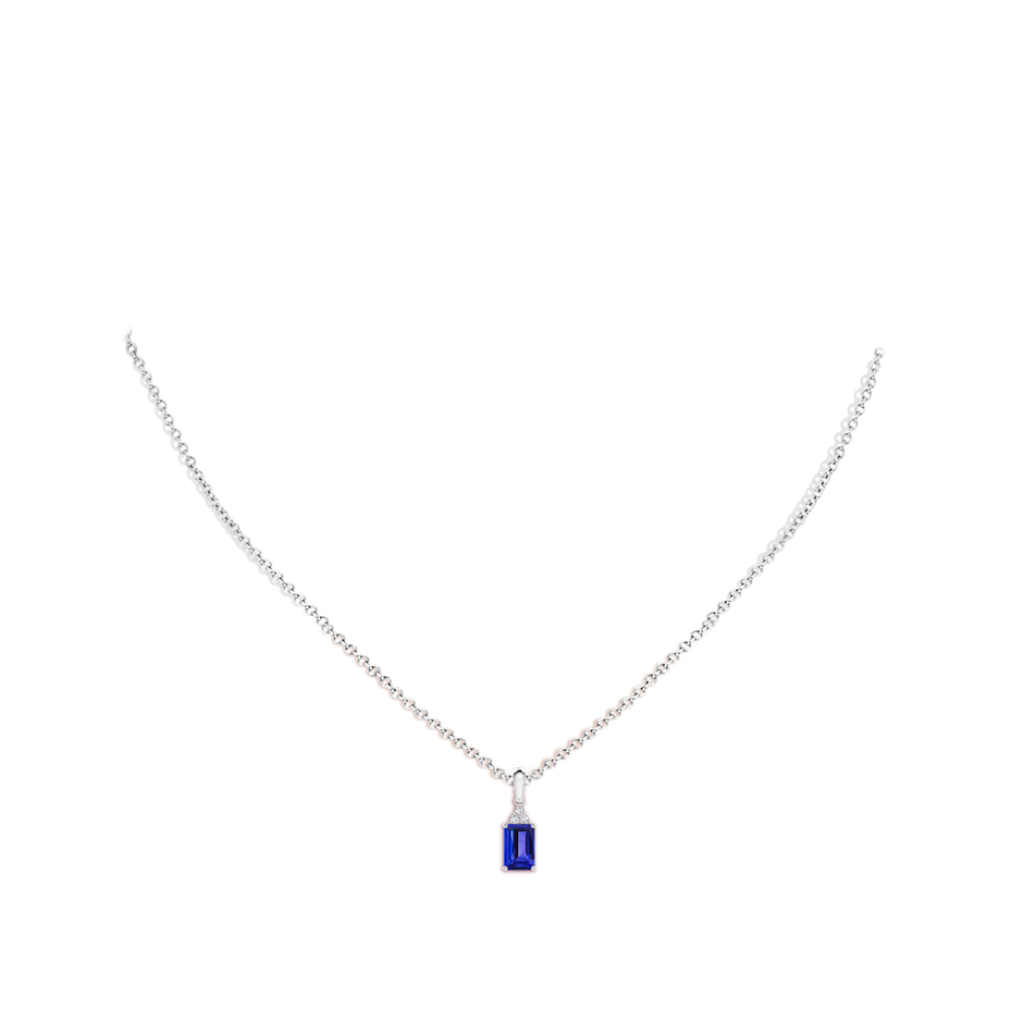 6x4mm AAAA Emerald-Cut Tanzanite Pendant with Diamond Trio in P950 Platinum body-neck