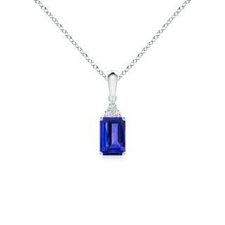 6x4mm AAAA Emerald-Cut Tanzanite Pendant with Diamond Trio in S999 Silver