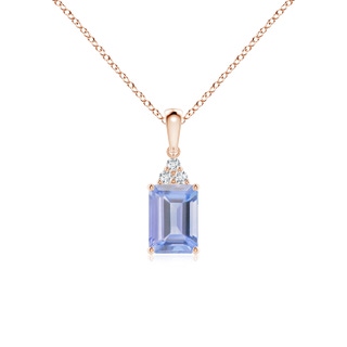 7x5mm A Emerald-Cut Tanzanite Pendant with Diamond Trio in Rose Gold