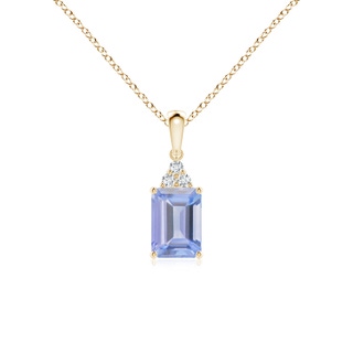 7x5mm A Emerald-Cut Tanzanite Pendant with Diamond Trio in Yellow Gold