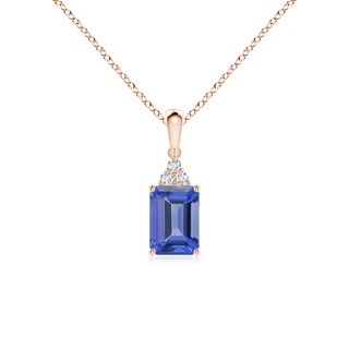 7x5mm AA Emerald-Cut Tanzanite Pendant with Diamond Trio in Rose Gold