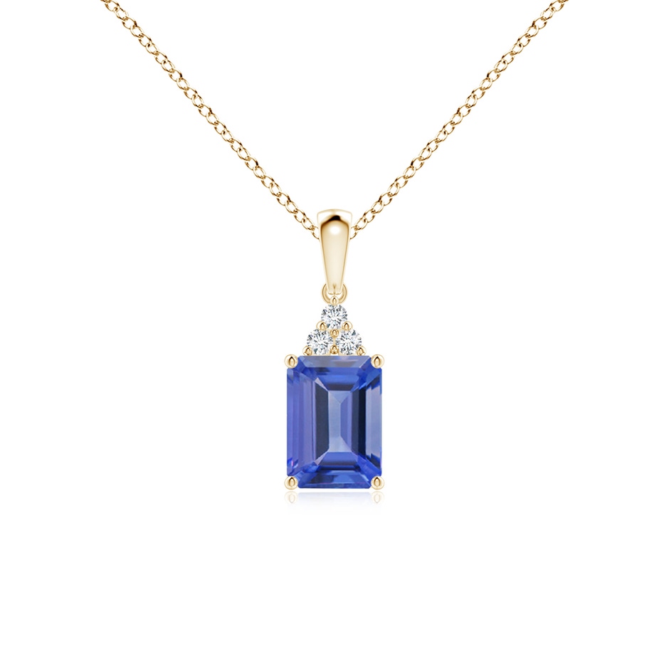 7x5mm AA Emerald-Cut Tanzanite Pendant with Diamond Trio in Yellow Gold 