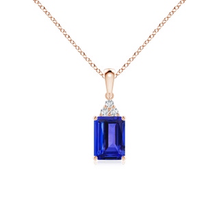 7x5mm AAAA Emerald-Cut Tanzanite Pendant with Diamond Trio in Rose Gold