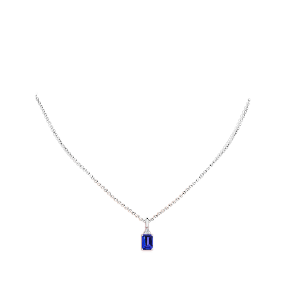 7x5mm AAAA Emerald-Cut Tanzanite Pendant with Diamond Trio in S999 Silver body-neck