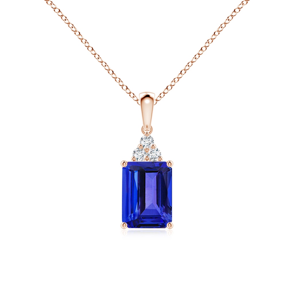 8x6mm AAAA Emerald-Cut Tanzanite Pendant with Diamond Trio in Rose Gold