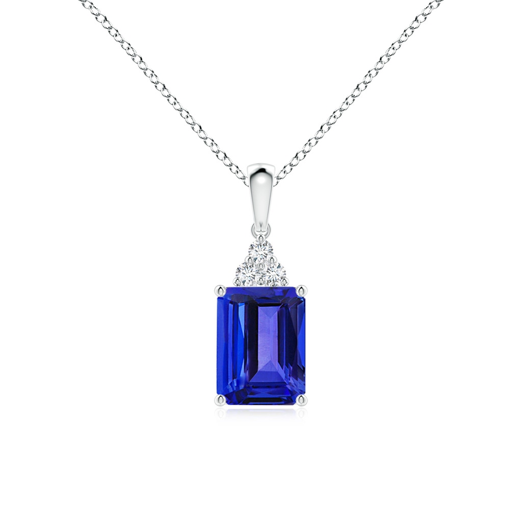 8x6mm AAAA Emerald-Cut Tanzanite Pendant with Diamond Trio in White Gold 