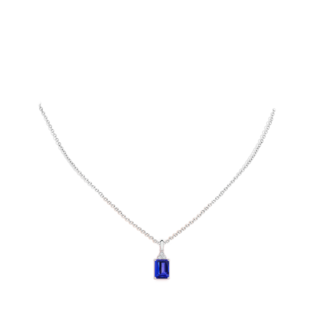 8x6mm AAAA Emerald-Cut Tanzanite Pendant with Diamond Trio in White Gold Body-Neck