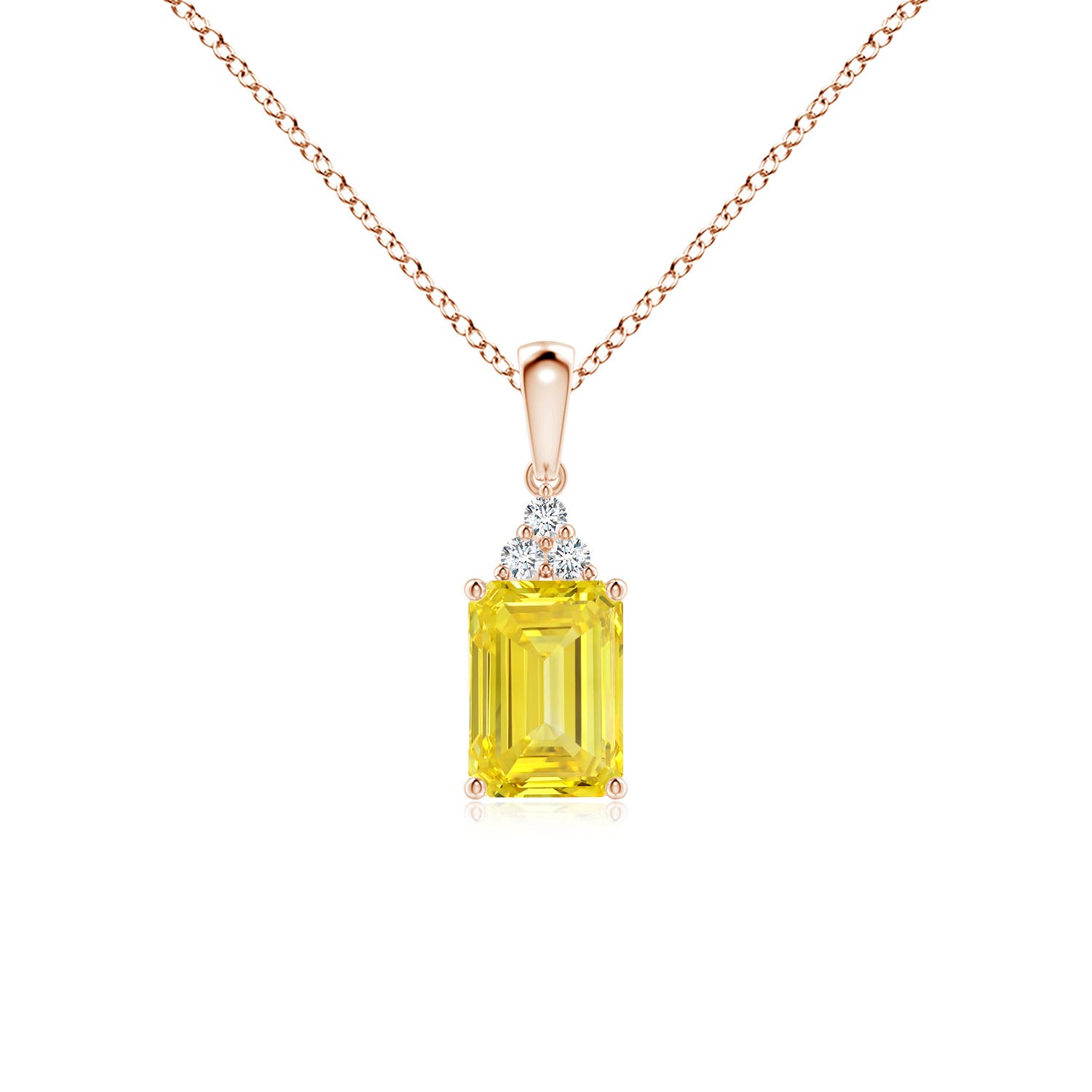 Angara 1.21 CTW Emerald-Cut Fancy Intense Yellow Diamond Pendant with Trio Accents in 18K Rose Gold