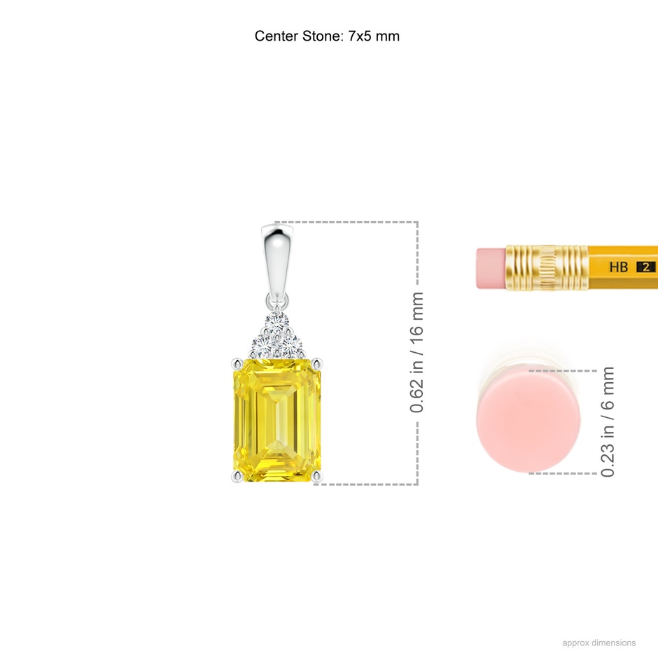 7x5mm AAAA Emerald-Cut Fancy Intense Yellow Diamond Pendant with Trio Accents in P950 Platinum ruler
