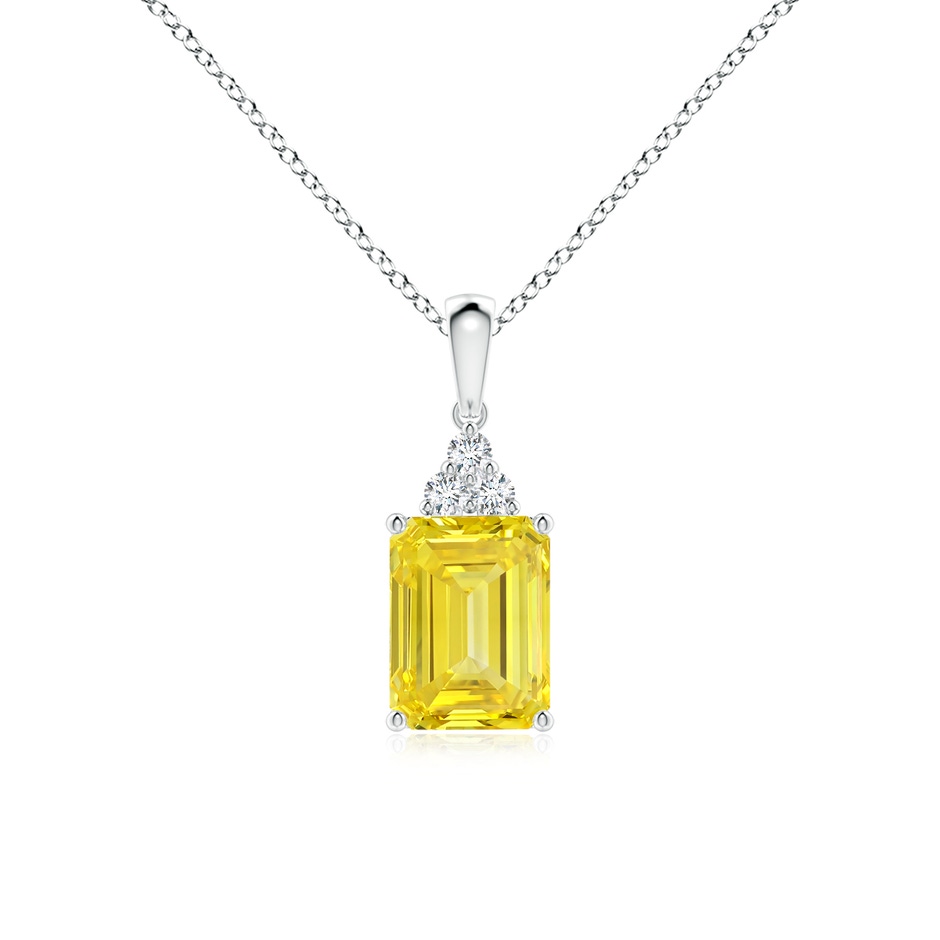 8x6mm AAAA Emerald-Cut Fancy Intense Yellow Diamond Pendant with Trio Accents in 18K White Gold 