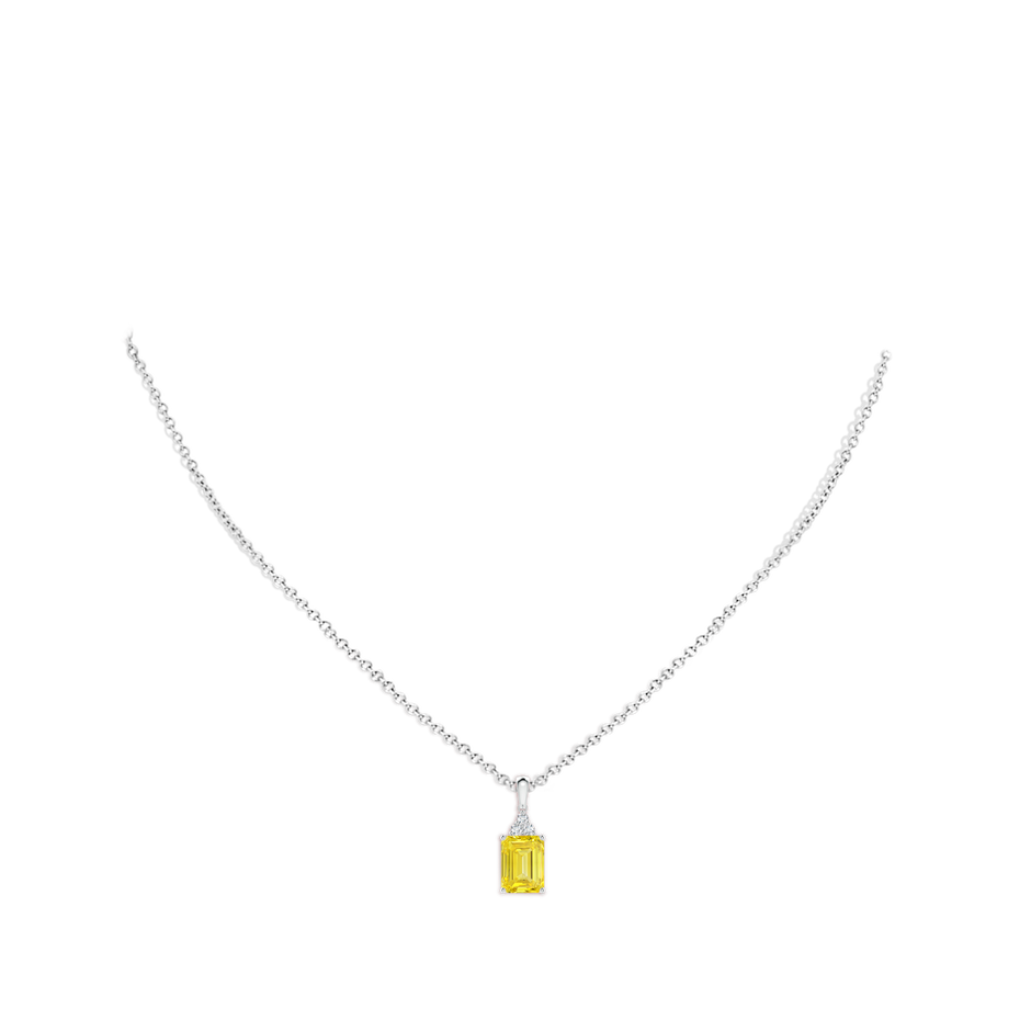 8x6mm AAAA Emerald-Cut Fancy Intense Yellow Diamond Pendant with Trio Accents in 18K White Gold pen