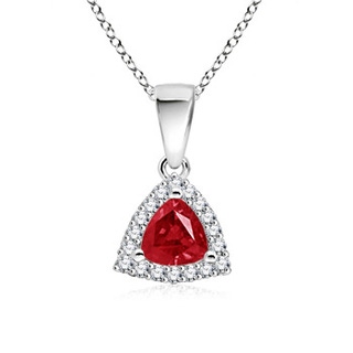 5mm AAA Trillion Ruby and Diamond Halo Dangle Pendant in White Gold