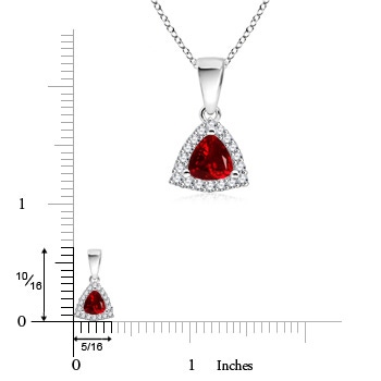 5mm AAAA Trillion Ruby and Diamond Halo Dangle Pendant in White Gold Product Image