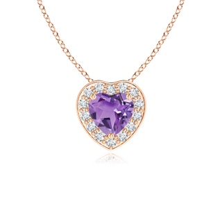 4mm A Heart-Shaped Amethyst Pendant with Diamond Halo in 9K Rose Gold