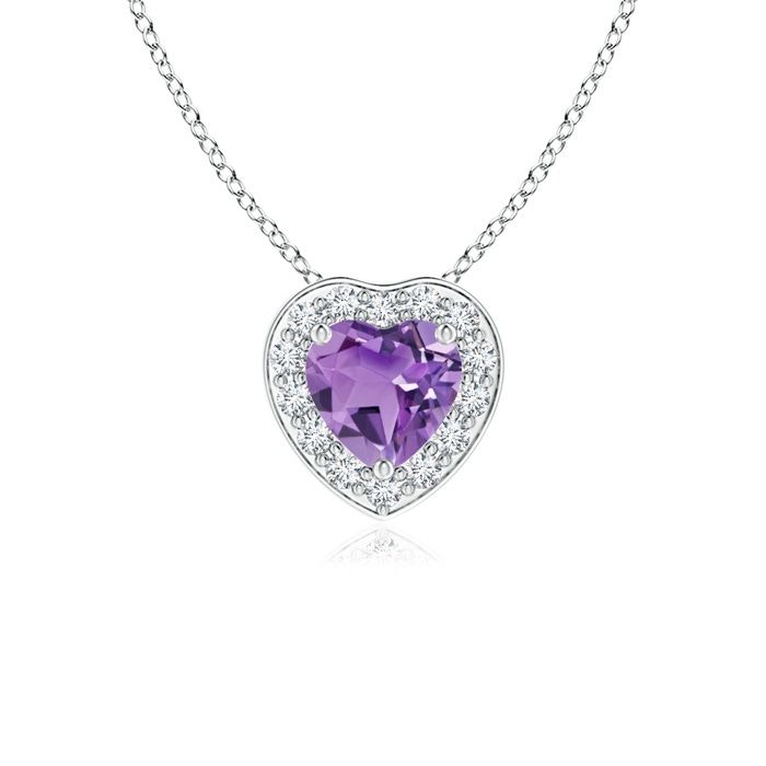 4mm A Heart-Shaped Amethyst Pendant with Diamond Halo in P950 Platinum 